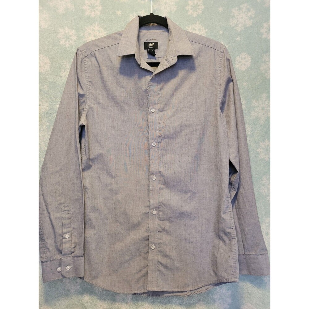 H&M Slim Fit Solid Button Up Shirt Small Light Blue Long Sleeve Preppy
